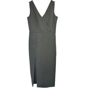 Cushnie Et Ochs Dress 6 Sleeveless Surplice Neck Sheath Olive Green Slit Midi